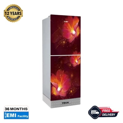 Picture of VISION Glass Door Refrigerator RE-330 Liter Red Flower Bottom Mount