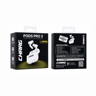 Picture of Charg Pods Pro 3 Premium Airbuds (High Quality Sound & Deep Bass, 6 Months Replacement Warranty)-White