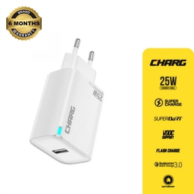 Picture of CHARG C-08 25W type-C Fast Charger | Super Fast Charging Adapter | VOOC Flash Charge | SuperDART | Qualcomm Quick Charge 3.0 | 6 Months Replacement Warranty-White