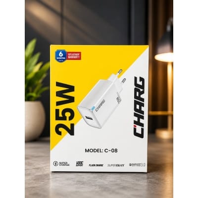 Picture of CHARG C-08 25W type-C Fast Charger | Super Fast Charging Adapter | VOOC Flash Charge | SuperDART | Qualcomm Quick Charge 3.0 | 6 Months Replacement Warranty-White