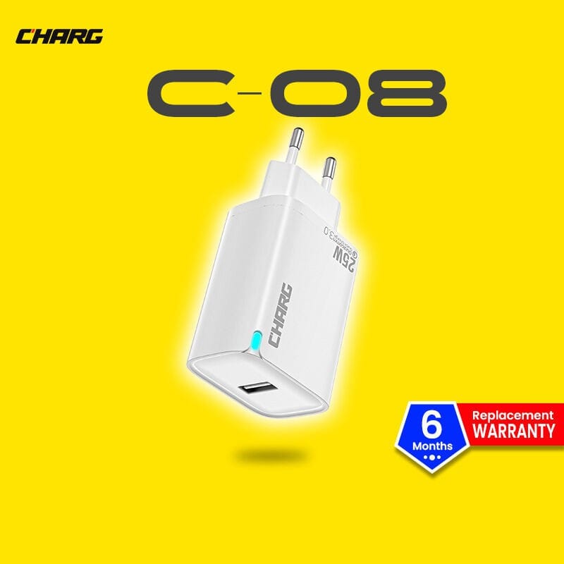 Picture of CHARG C-08 25W type-C Fast Charger | Super Fast Charging Adapter | VOOC Flash Charge | SuperDART | Qualcomm Quick Charge 3.0 | 6 Months Replacement Warranty-White