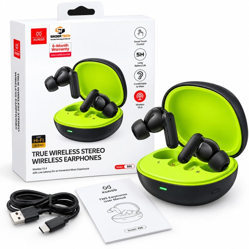 Picture of XUNDD X66 Premium True Wireless Stereo Earphones (6 Month Brand Warranty)-Black