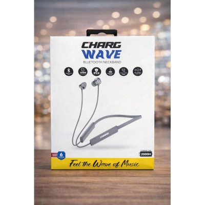 Picture of CHARG WAVE Bluetooth Neckband | Wireless Neckband Earphone | IPX4 Water Resistant | 10mm Driver | AI Voice | 2000H Standby-Grey