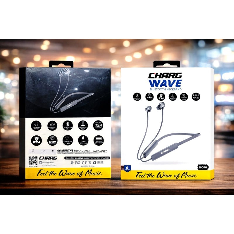 Picture of CHARG WAVE Bluetooth Neckband | Wireless Neckband Earphone | IPX4 Water Resistant | 10mm Driver | AI Voice | 2000H Standby-Grey