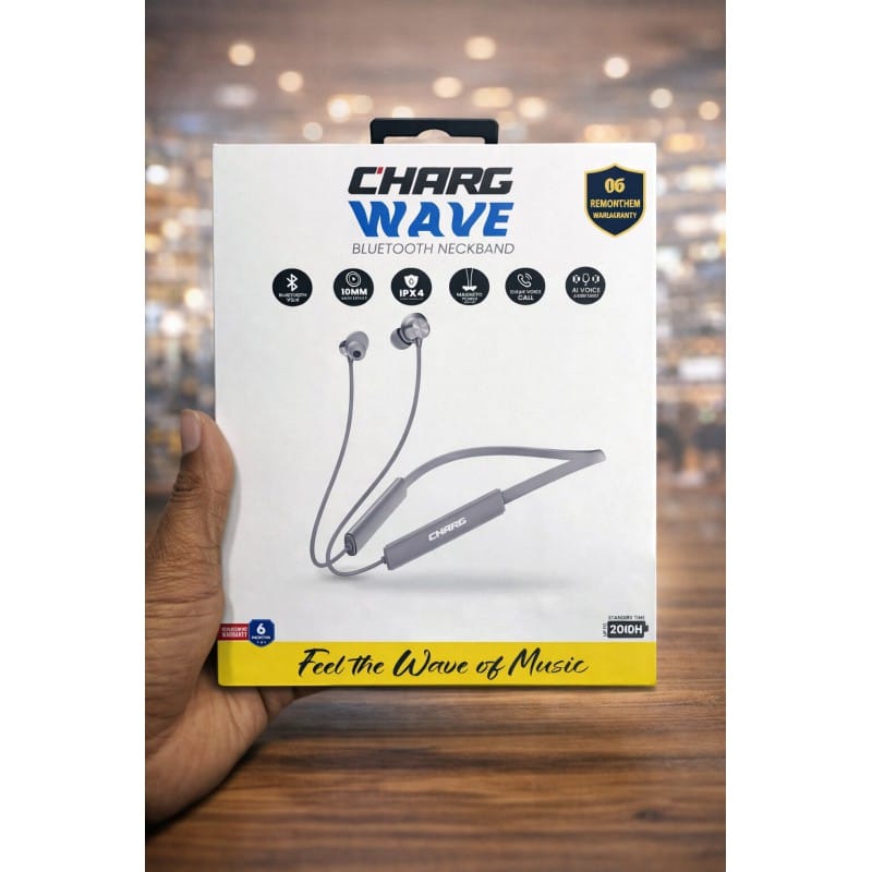 Picture of CHARG WAVE Bluetooth Neckband | Wireless Neckband Earphone | IPX4 Water Resistant | 10mm Driver | AI Voice | 2000H Standby-Grey