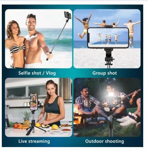 Picture of Q07 Selfie Stick Foldable Mini Tripod with Fill Light Bluetooth Remote Shutter Retractable Rod for Phone (100cm)-Black