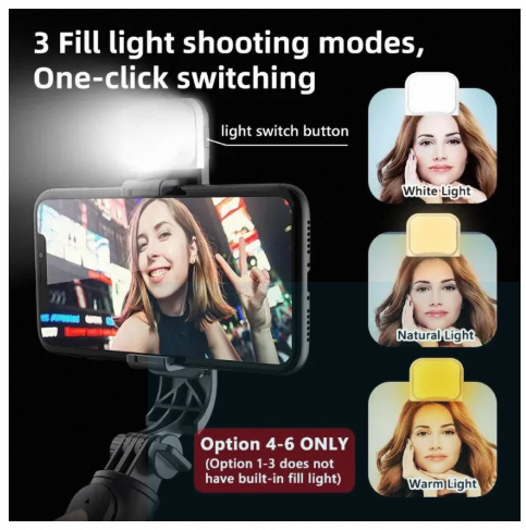 Picture of Q07 Selfie Stick Foldable Mini Tripod with Fill Light Bluetooth Remote Shutter Retractable Rod for Phone (100cm)-Black