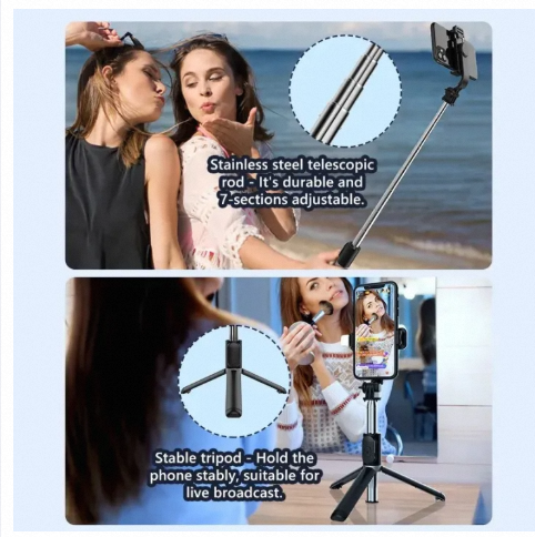 Picture of Q07 Selfie Stick Foldable Mini Tripod with Fill Light Bluetooth Remote Shutter Retractable Rod for Phone (100cm)-Black