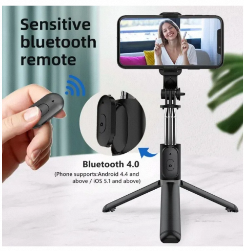Picture of Q07 Selfie Stick Foldable Mini Tripod with Fill Light Bluetooth Remote Shutter Retractable Rod for Phone (100cm)-Black