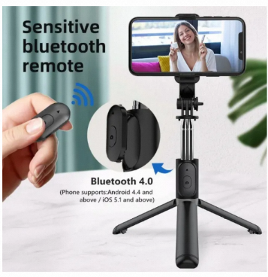 Picture of Q07 Selfie Stick Foldable Mini Tripod with Fill Light Bluetooth Remote Shutter Retractable Rod for Phone (100cm)-Black