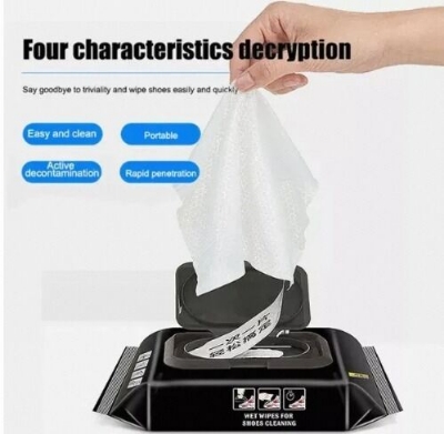 Picture of Disposable Shoe Cleaning Wet Wipes For Quick Shine Shoe Shine Cleaning Wipes, 80-Count Portable Pack, Multi-Surface Footwear Cleaner for Sneakers, Athletic and Casual Shoes-Black