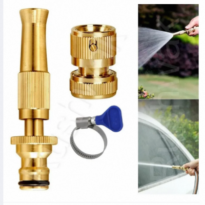 Picture of Brass Water Spray Nozzle Suitable for 1/2\" Hose Pipe Adjustable Brass Spray Nozzle Water Pressure Booster Brass Nozzle Water Spray Gun for Car Wash & Gardening Water Pressure Nozzle-Multicolor