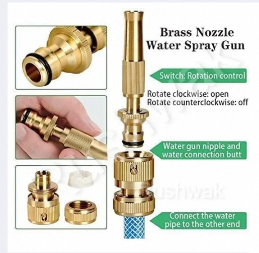 Picture of Brass Water Spray Nozzle Suitable for 1/2\" Hose Pipe Adjustable Brass Spray Nozzle Water Pressure Booster Brass Nozzle Water Spray Gun for Car Wash & Gardening Water Pressure Nozzle-Multicolor