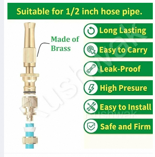 Picture of Brass Water Spray Nozzle Suitable for 1/2\" Hose Pipe Adjustable Brass Spray Nozzle Water Pressure Booster Brass Nozzle Water Spray Gun for Car Wash & Gardening Water Pressure Nozzle-Multicolor