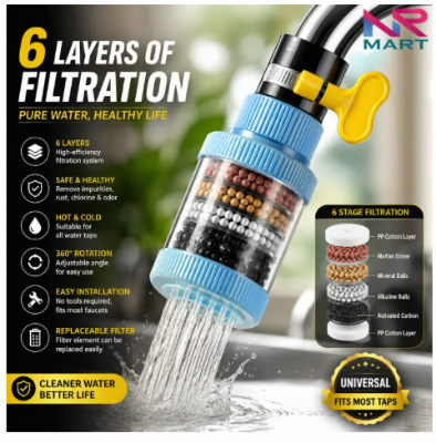 Picture of 6 Layers Faucet Water Purifier Nozzle Coconut Charcoal Medical Stone Kitchen Accessories Home Water Filter-Multicolor