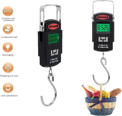 Picture of Sharp Choice Heavy Duty Portable Digital Hook Weighing Scale | 10kg-50kg Capacity | LCD Display | Temperature Scale | Ideal for Home, Kitchen & Travel-Black