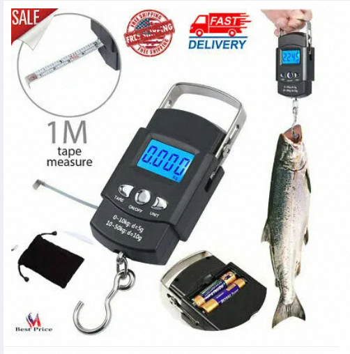 Picture of Sharp Choice Heavy Duty Portable Digital Hook Weighing Scale | 10kg-50kg Capacity | LCD Display | Temperature Scale | Ideal for Home, Kitchen & Travel-Black