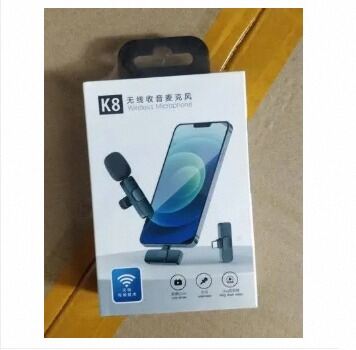 Picture of K8 Wireless Microphone for Type C with 2.4GHz Transmission, 10-Hour Battery, Noise Reduction, and 10m Range-Black