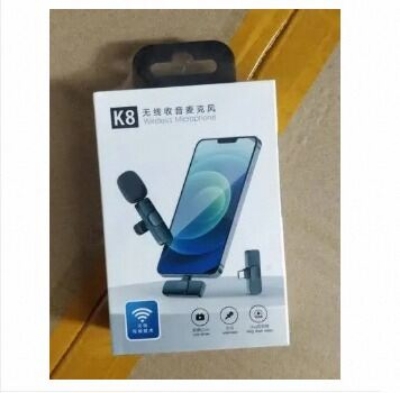 Picture of K8 Wireless Microphone for Type C with 2.4GHz Transmission, 10-Hour Battery, Noise Reduction, and 10m Range-Black