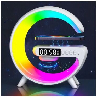 Picture of smart light sound machine g63 4-IN-1 Bluetooth Speaker Alarm Clock Wireless Charger Home Stereo Loudspeaker Subwoofer RGB Night Light Lamp Fast Charging Station Doc-Multicolor