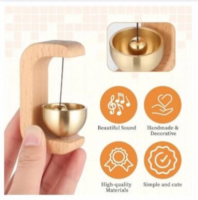 Picture of Doorbell with Brass Bell, Japanese Style Musical Door Chime, Wood and Brass-Multicolor