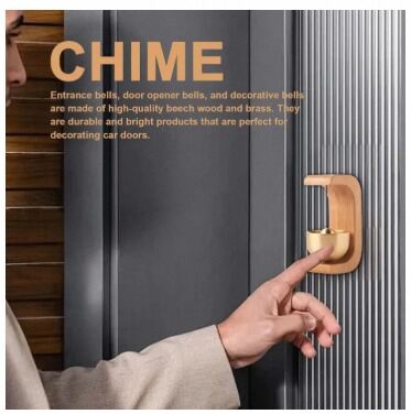 Picture of Doorbell with Brass Bell, Japanese Style Musical Door Chime, Wood and Brass-Multicolor