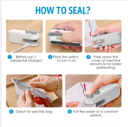 Picture of Rechargeable Mini Bag Sealer, 2-In-1 Heat Sealer with Cutter for Chip Bags, Portable Resealer Machine for Plastic Bags Replacement Spare Parts-Multicolor