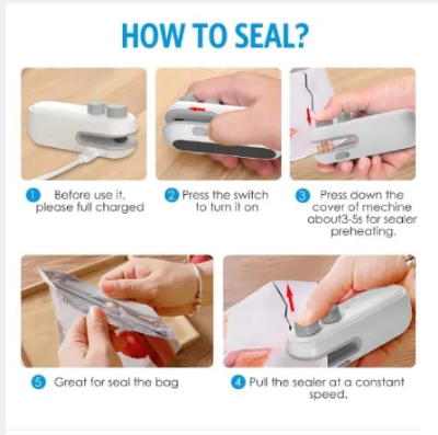 Picture of Rechargeable Mini Bag Sealer, 2-In-1 Heat Sealer with Cutter for Chip Bags, Portable Resealer Machine for Plastic Bags Replacement Spare Parts-Multicolor