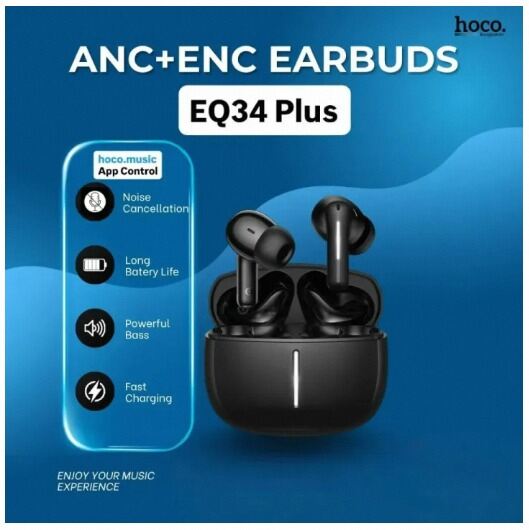 Picture of Hoco EQ34 Plus ANC+ENC TWS Earbud (App Supported) Long 7-Hour Playtime & Bluetooth 5.4 Original-Black