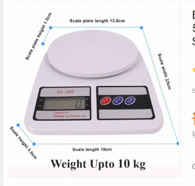 Picture of SF- 400 Digital LCD Display Electronic Kitchen Scale - 10 kg - Weight Machine Digital-White
