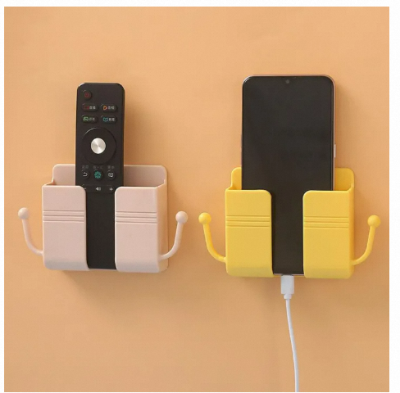 Picture of 2 in 1 Wall-mounted Mobile Phone Remote Control Storage Box Multifunctional Punch-free Storage Rack Wall Debris Storage Holder-Multicolor
