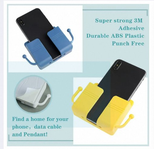 Picture of 2 in 1 Wall-mounted Mobile Phone Remote Control Storage Box Multifunctional Punch-free Storage Rack Wall Debris Storage Holder-Multicolor