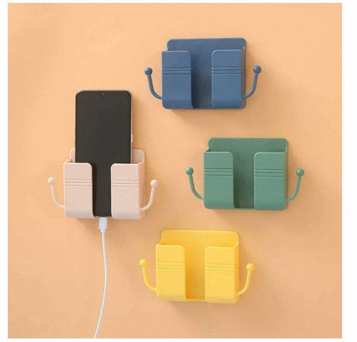 Picture of 2 in 1 Wall-mounted Mobile Phone Remote Control Storage Box Multifunctional Punch-free Storage Rack Wall Debris Storage Holder-Multicolor