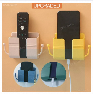 Picture of 2 in 1 Wall-mounted Mobile Phone Remote Control Storage Box Multifunctional Punch-free Storage Rack Wall Debris Storage Holder-Multicolor
