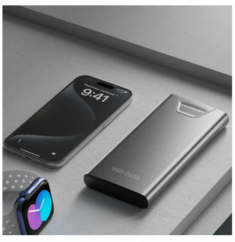 Picture of VEN-DENS 10000mAh Power Bank VD-PB041 Fast Charging Portable Charger | Dual USB Output | LED Indicator | Smart Protection | Slim & Lightweight Powerbank for Android, iPhone & All Devices-Black