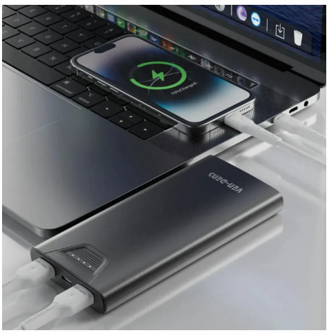 Picture of VEN-DENS 10000mAh Power Bank VD-PB041 Fast Charging Portable Charger | Dual USB Output | LED Indicator | Smart Protection | Slim & Lightweight Powerbank for Android, iPhone & All Devices-Black