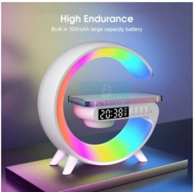 Picture of New Wireless Charging Light Up Speaker G Shape LED Wireless Table Speaker Color Changing Alarm Clock Charger Stand Bedside Light New (Charging only For Iphone)