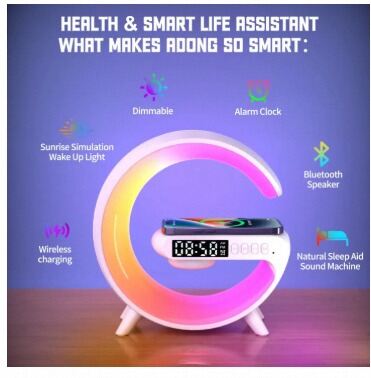 Picture of New Wireless Charging Light Up Speaker G Shape LED Wireless Table Speaker Color Changing Alarm Clock Charger Stand Bedside Light New (Charging only For Iphone)