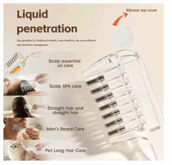 Picture of Transparent Refillable Essential Oil Hair Comb Scalp Care Applicator Brush Oil Distribution Comb Home Hair Beauty Styling Tool
