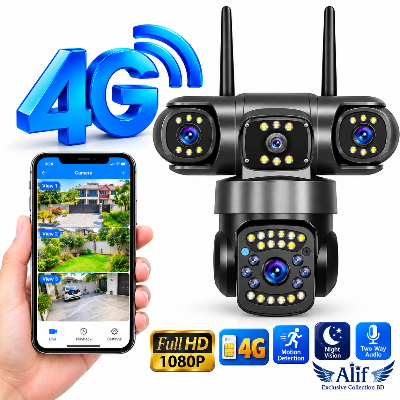 Picture of 4G V380 Three Lens 3 Screen IP Camera HD 6MP Outdoor Waterproof Two Way Intercom Full Color Night Vision PTZ CCTV Security Camera - Black