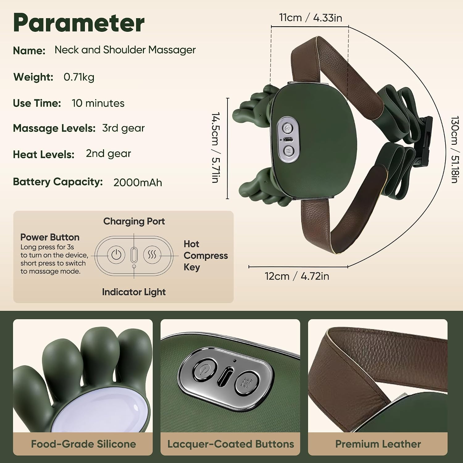Picture of Neck Massager with Heat, Cordless Human-Like Massage, Green