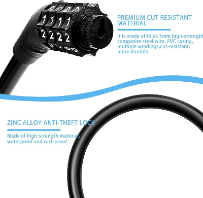 Picture of Bike Lock Portable Bike Locks Cable High Security Bicycle Lock Cycling Lock with 4-Digits Codes