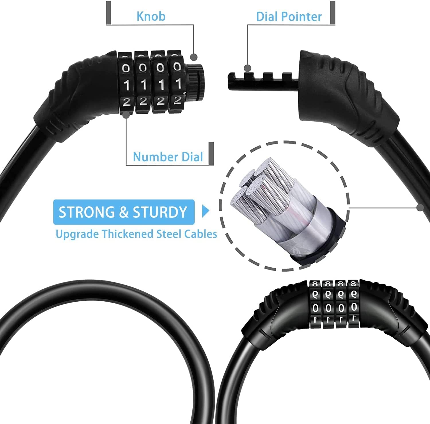 Picture of Bike Lock Portable Bike Locks Cable High Security Bicycle Lock Cycling Lock with 4-Digits Codes