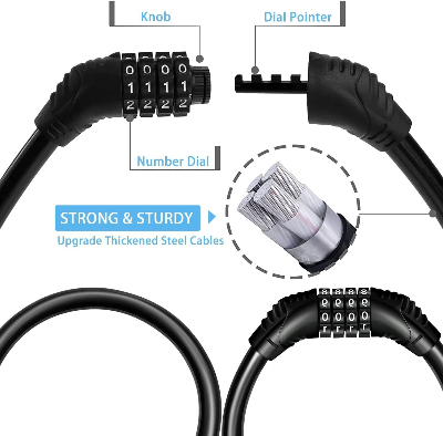 Picture of Bike Lock Portable Bike Locks Cable High Security Bicycle Lock Cycling Lock with 4-Digits Codes