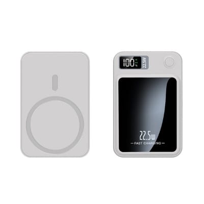 Picture of Magnetic Portable Charger 5000 mAh, 20W Power Bank with Built in Cable -  white 