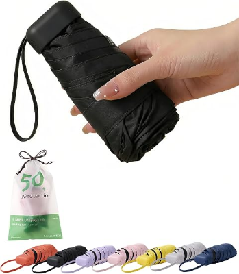 Picture of Travel Mini Umbrella With UV Sun Protection, Compact Pocket Size (Black)