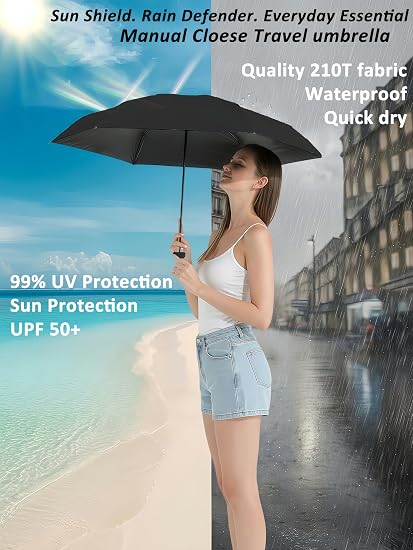 Picture of Travel Mini Umbrella With UV Sun Protection, Compact Pocket Size (Black)