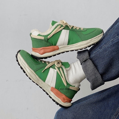Picture of Warm Vibes & Clean Kicks: Cozy Green Plush Skate Shoes