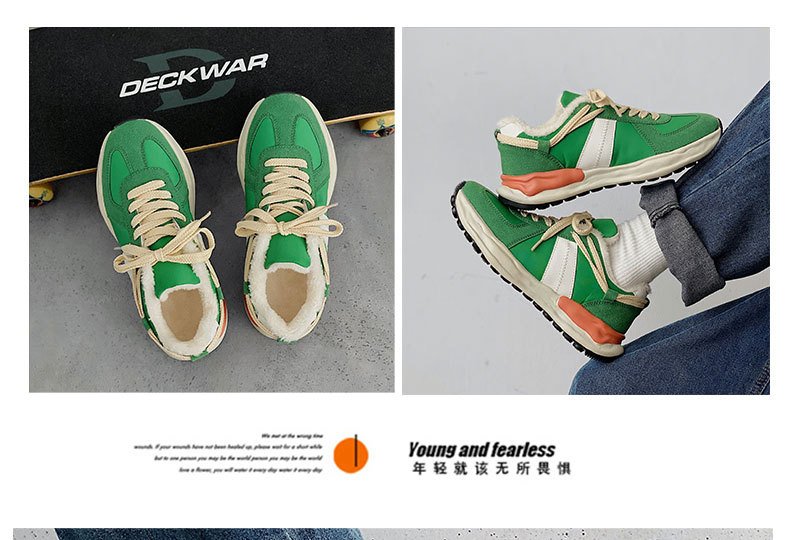 Picture of Warm Vibes & Clean Kicks: Cozy Green Plush Skate Shoes