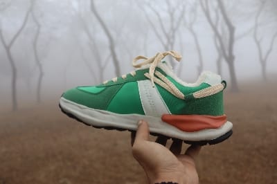 Picture of Warm Vibes & Clean Kicks: Cozy Green Plush Skate Shoes